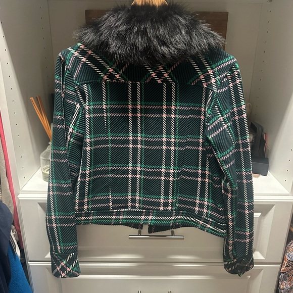 Anthropologie’s Brand Maeve Green Plaid Jacket with fur collar - Picture 9 of 9
